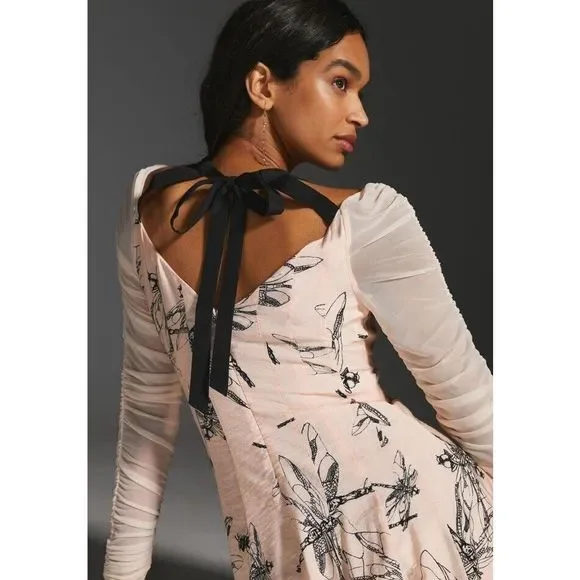 New By Anthropologie Dragonfly Novelty Sweetheart Midi Dress Size US6 - Picture 4 of 10